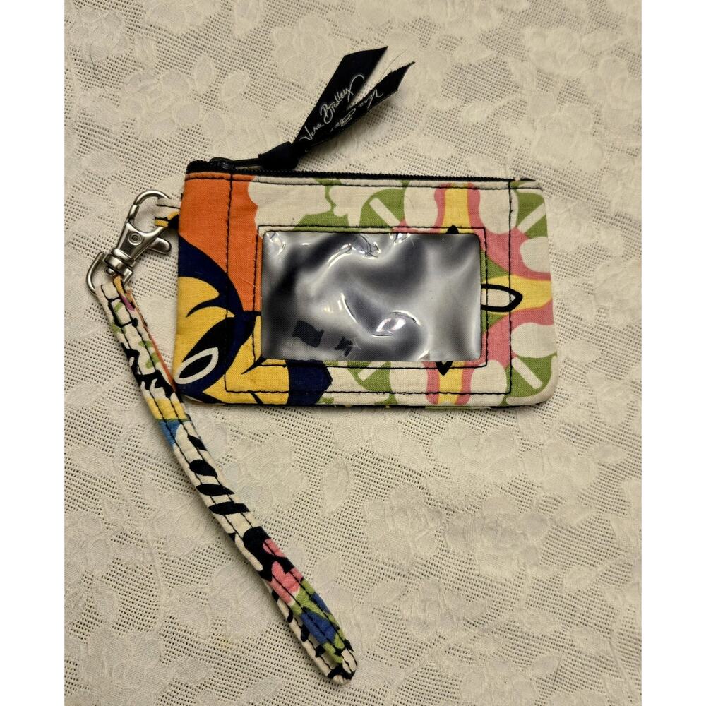 Vera Bradley Zip ID Case Coin Purse Rare Retired Floral Print Wrist Strap